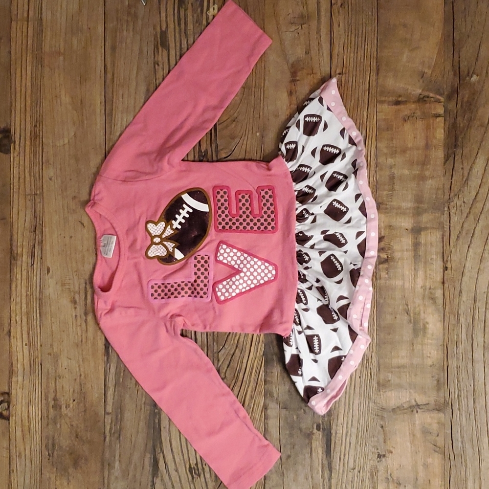 Pink, white, and brown LOVE football long sleeve shirt dress